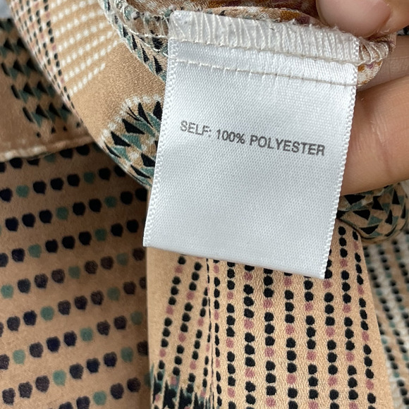 Rose Olive Tunic Top Woman 3X Button Up Geometric 3/4 Sleeve Lightweight - Picture 7 of 14